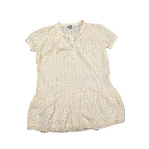 Vizio Cream Lace Short Sleeve V-Neck Dress Women's Medium
